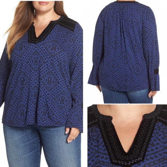 Lucky Brand Tops - Lucky Brand Velvet Trim Print Boho Top Sz 3X NWT